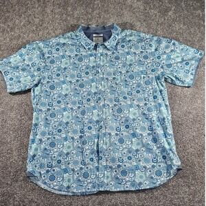 CON.STRUCT Button-Up Shirt Mens 4XL(3XL 53"chest)Stretch Blue Paisley Floral S/S